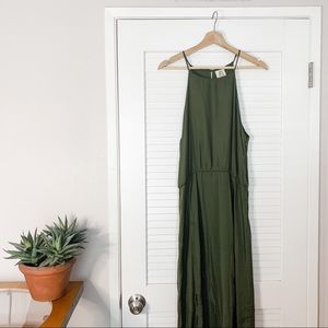 Anthropologie Olive Green Midi High-Neck Dress